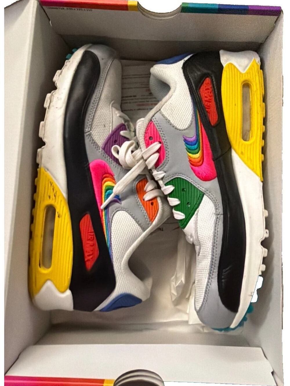 Nike Air Max 90 BeTrue White Multi Rainbow CJ5482-100 Mens 9.5 Womens 11